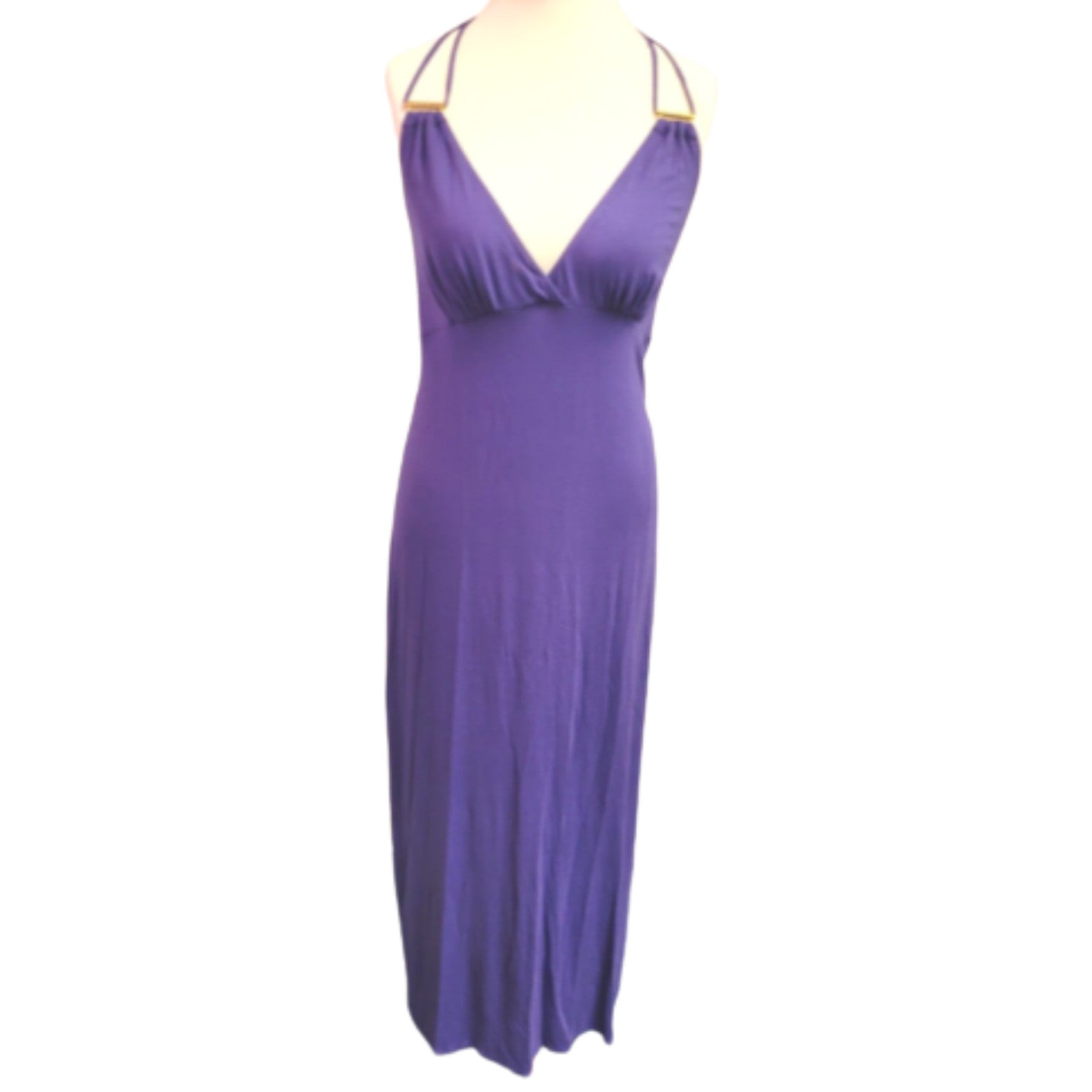Bisbigli Long Violet Halter Neck Dress Size 42 BNWT