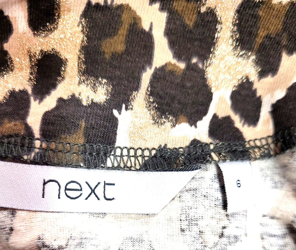 Next Tunic Top UK6 Brown Mix Leopard Print Round Neck Cap Sleeve Pre-Owned