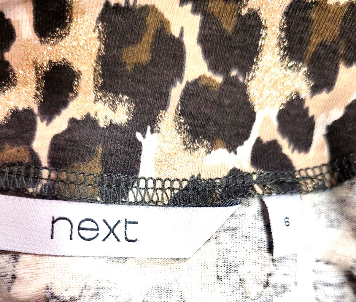 Next Tunic Top UK6 Brown Mix Leopard Print Round Neck Cap Sleeve Pre-Owned