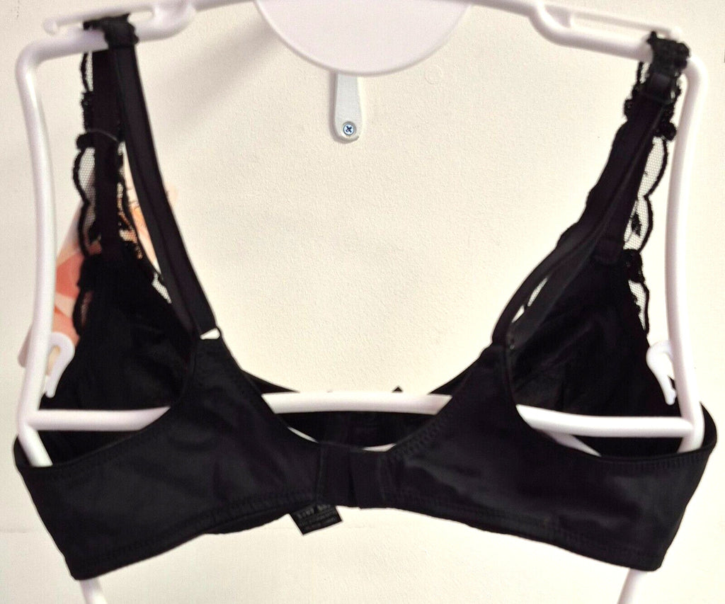 M&amp;S Bra 34A Black T-Shirt Underwired Padded High Lace Apex New with Tags