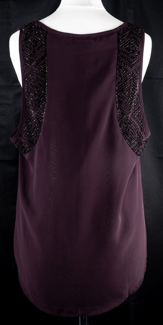 Topshop Plum Jewelled Vest Size 12 | Pre-Owned