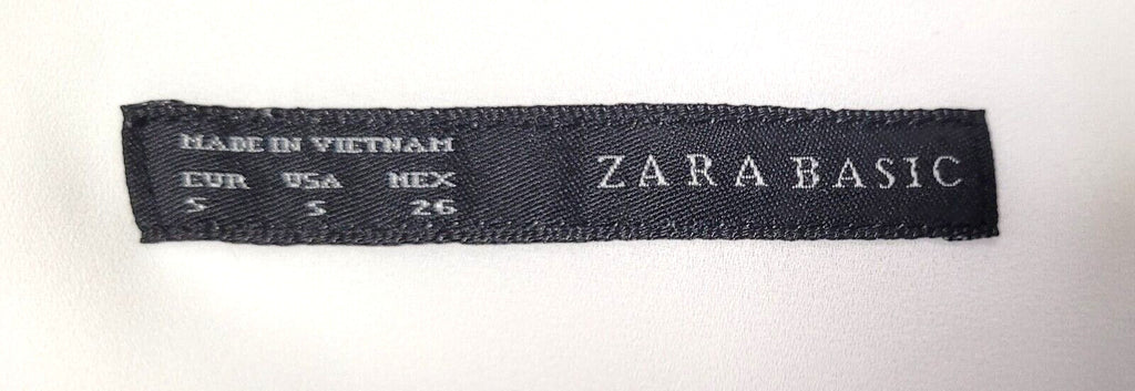 Zara Blouse White Small V-Neck Long Sleeve Ruffle Front Pre-Owned