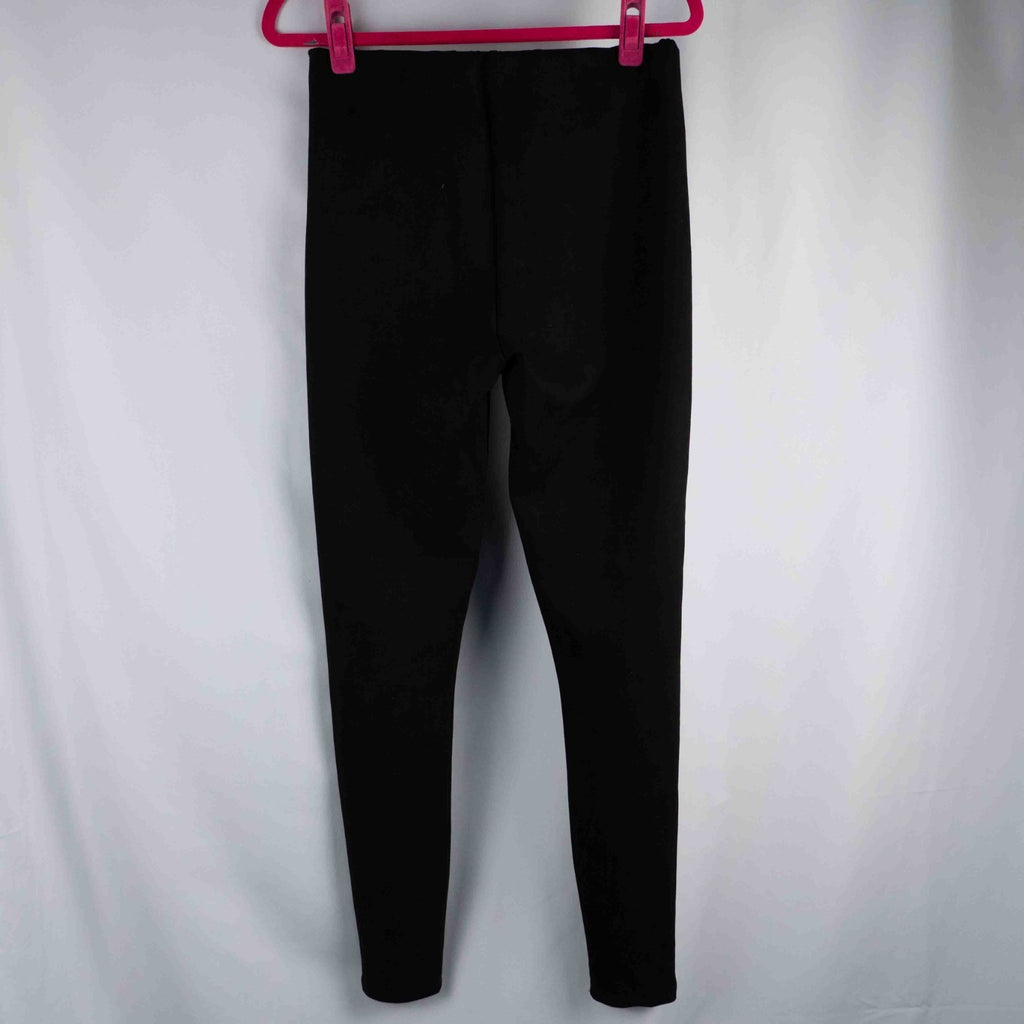 New Look black leggings with elasticated waistband and central line detail, size 10.