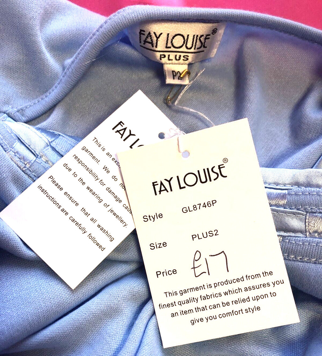 Womens Top Plus2 Light Blue Short Sleeve Round Neck Cotton Rich BNWT