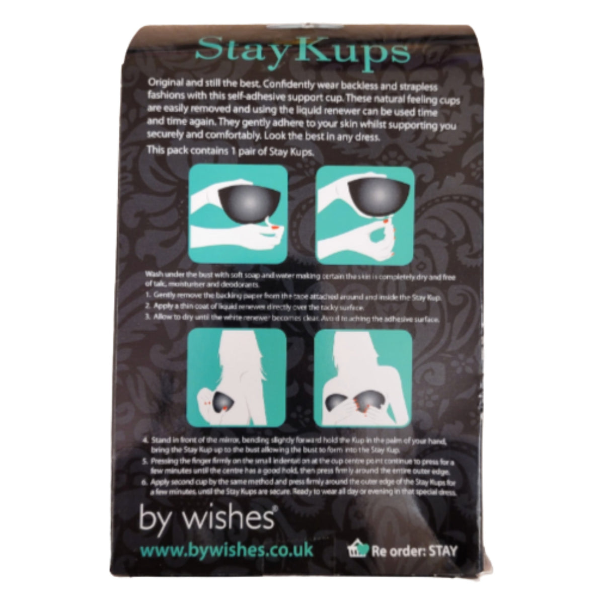 Self Adhesive D Cup Bra Stay Kups by WISHES Black Re-Usable New In Box