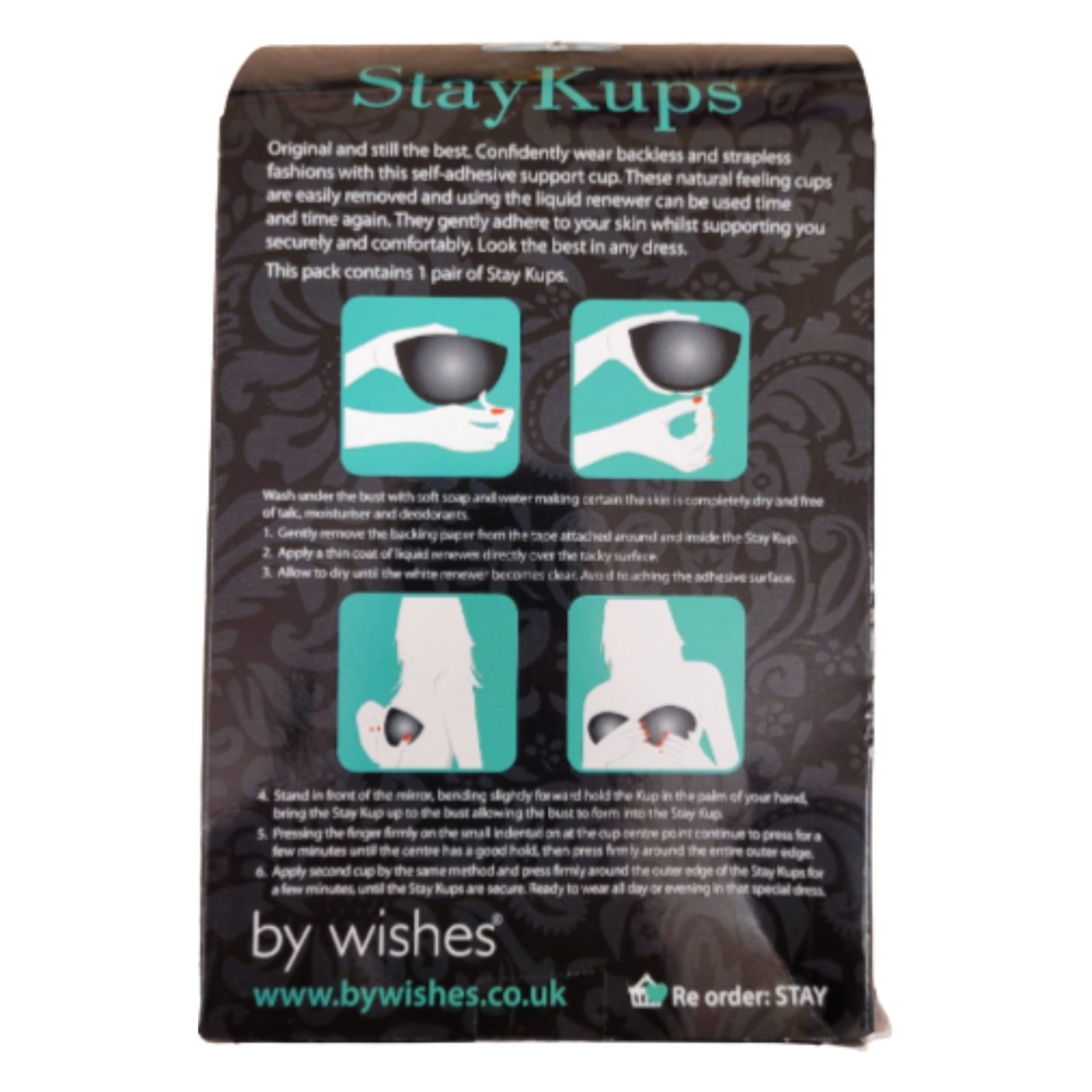 Self Adhesive C Cup Bra Stay Kups by WISHES Black Re-Usable New In Box