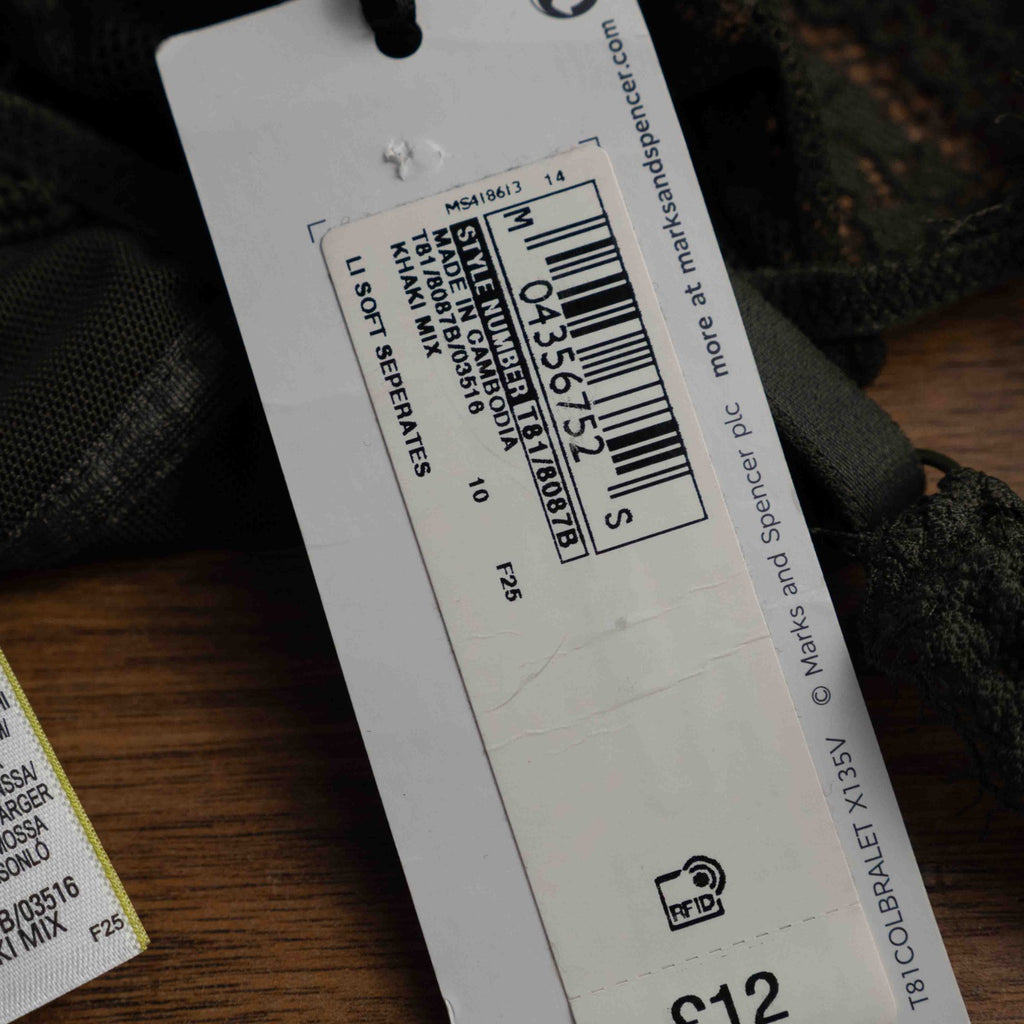 M&amp;S Size 10 Khaki Eyelash Lace Bralette New With Tag RRP £12