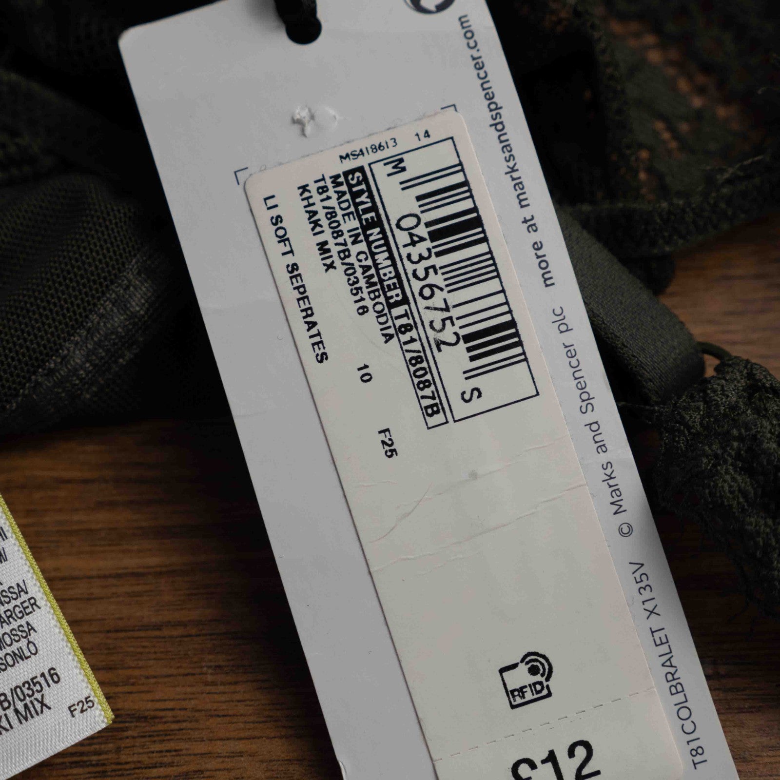 M&amp;S Size 10 Khaki Eyelash Lace Bralette New With Tag RRP £12