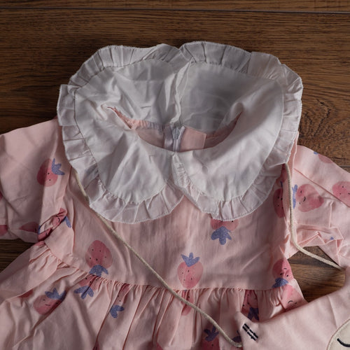 Baby Girls Dress Pink/White Strawberry Print Size 8 Machine Washable New + Tags
