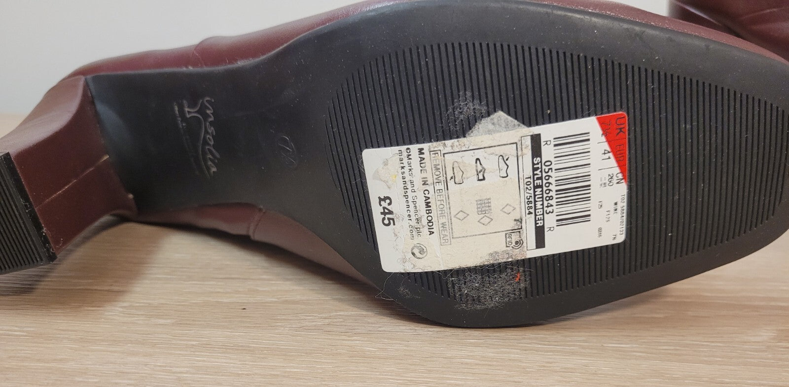 M&amp;S Ankle Boots UK 7.5 Brown/Wine Side Zip 7.5cm Block Heel Insolia New
