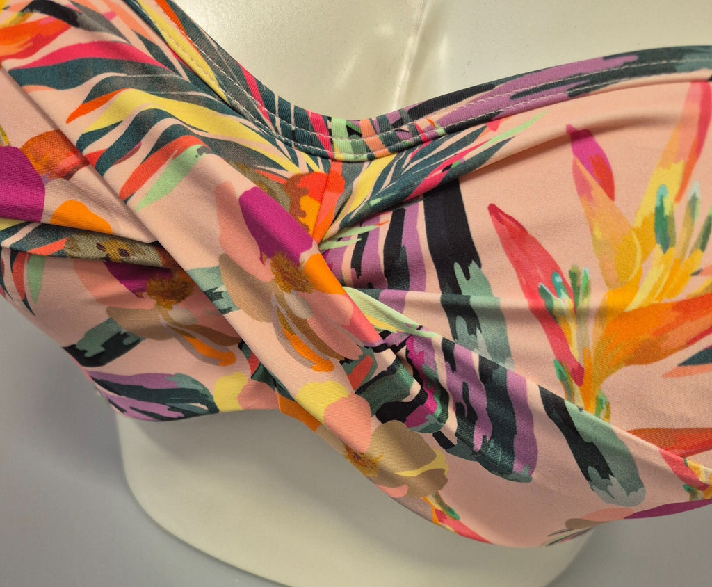 Panache 'Paradise' Bandeau Bikini Top Pink/Multi 30E NWT