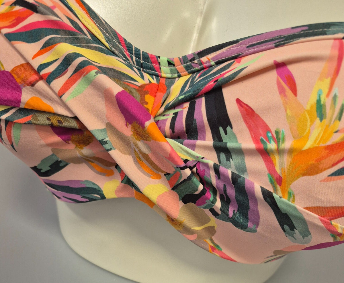Panache 'Paradise' Bandeau Bikini Top Pink/Multi 30E NWT