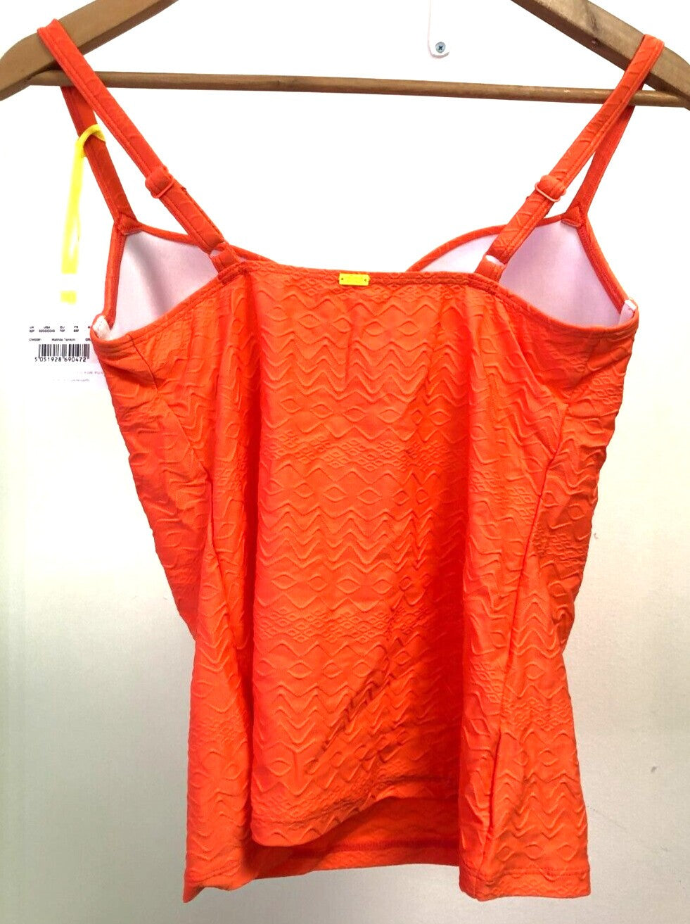 Panache orange tankini set with textured Aztec print and beaded bow detailing.