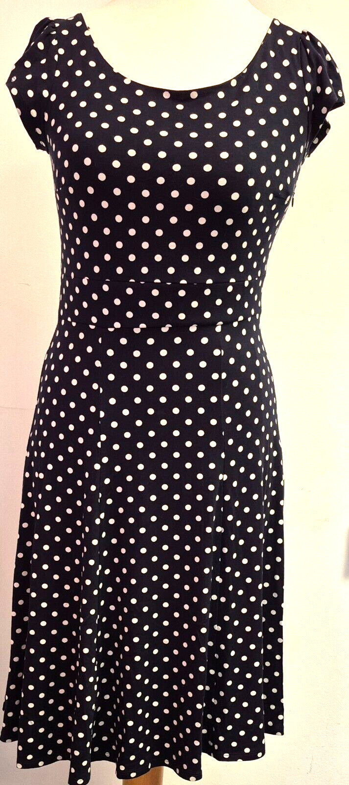 LAURA ASHLEY Dress UK8 Black/White Spot Fit &amp; Flare Knee Length Pre-Owned