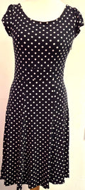 LAURA ASHLEY Dress UK8 Black/White Spot Fit &amp; Flare Knee Length Pre-Owned