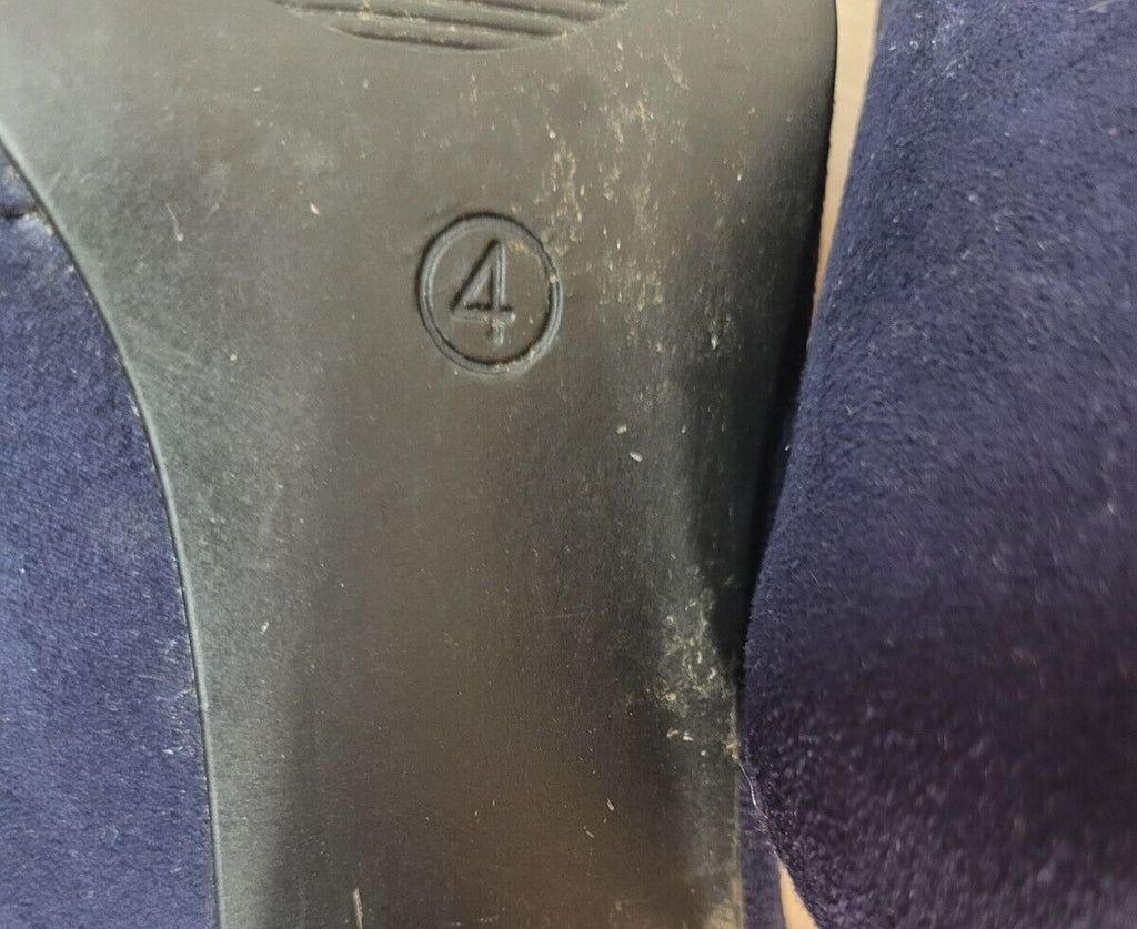 M&amp;S Ankle Shoes UK 4 Navy Suede Lace Detail Back Zip Pre-Owned
