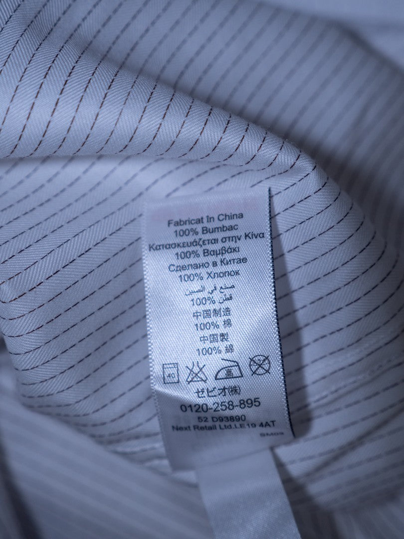 Next Signature Regular Fit White &amp; Charcoal Line Long Sleeve Size 38cm Pre-Owned