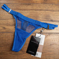 Bluebella blue lace thong with mesh detailing and elastic waistband featuring logo.
