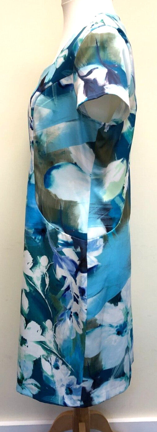 Dress UK16 Blue/Turquoise Floral Print Knee Length Short Sleeve by Nightingales