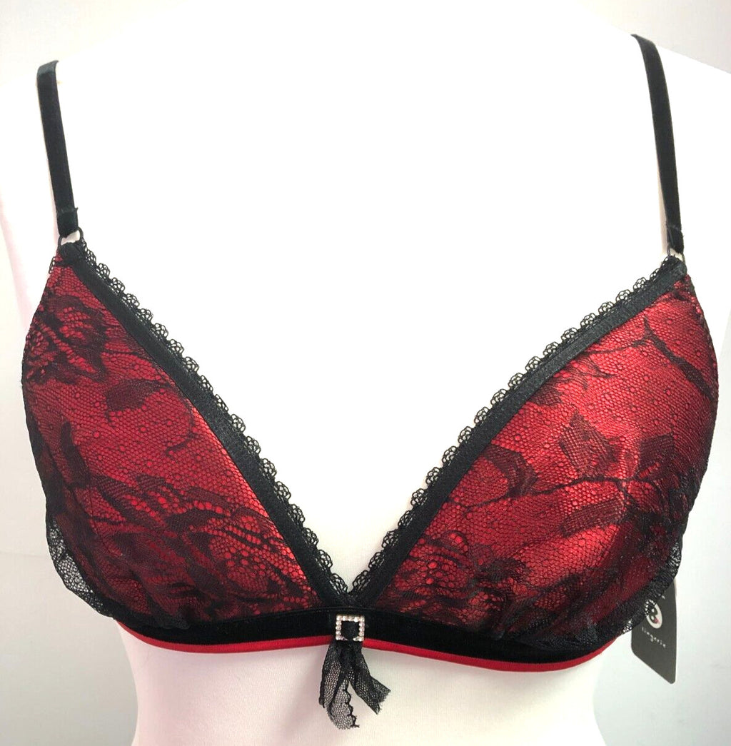 Bonbon Lingerie Bra 34B Red/Black Plunge Non-Wired Padded New with Tags
