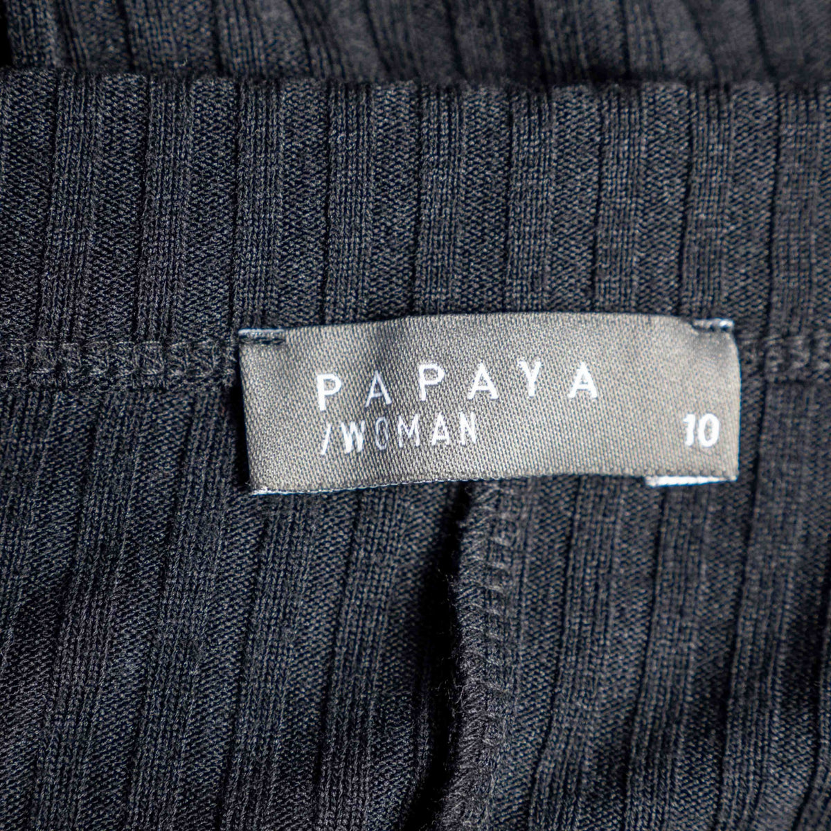 Unbranded black ribbed maxi dress with V neckline and three decorative front buttons.