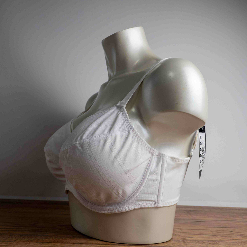Fantasie white underwire bra size 36E with adjustable straps and supportive cups.