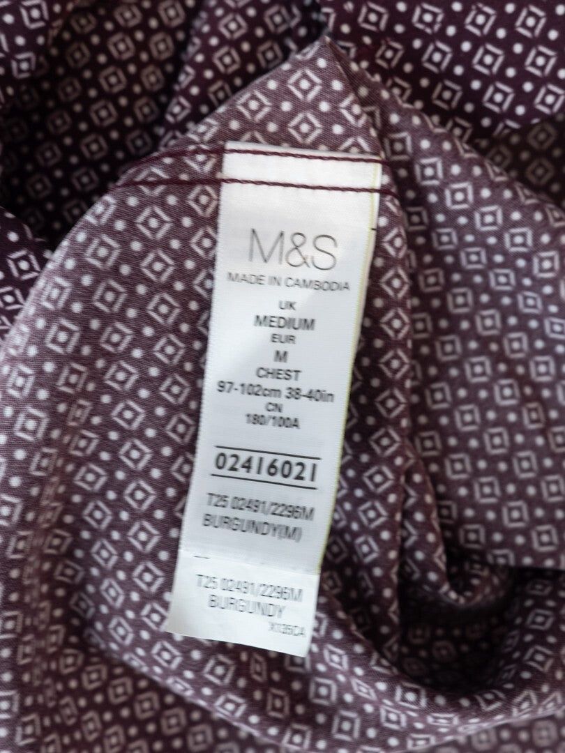 M&amp;S Men's Shirt Burgundy Medium Pre-Owned