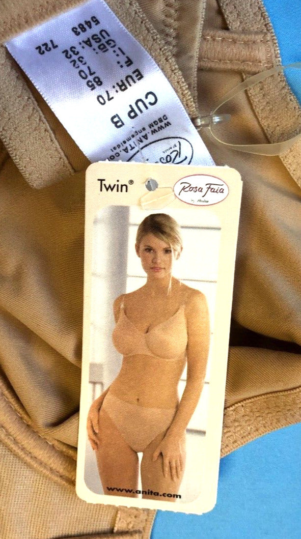Rosa Faia Bra 32B Nude Duo Straps Twin 5483 Underwired Double Layer Moulded BNWT