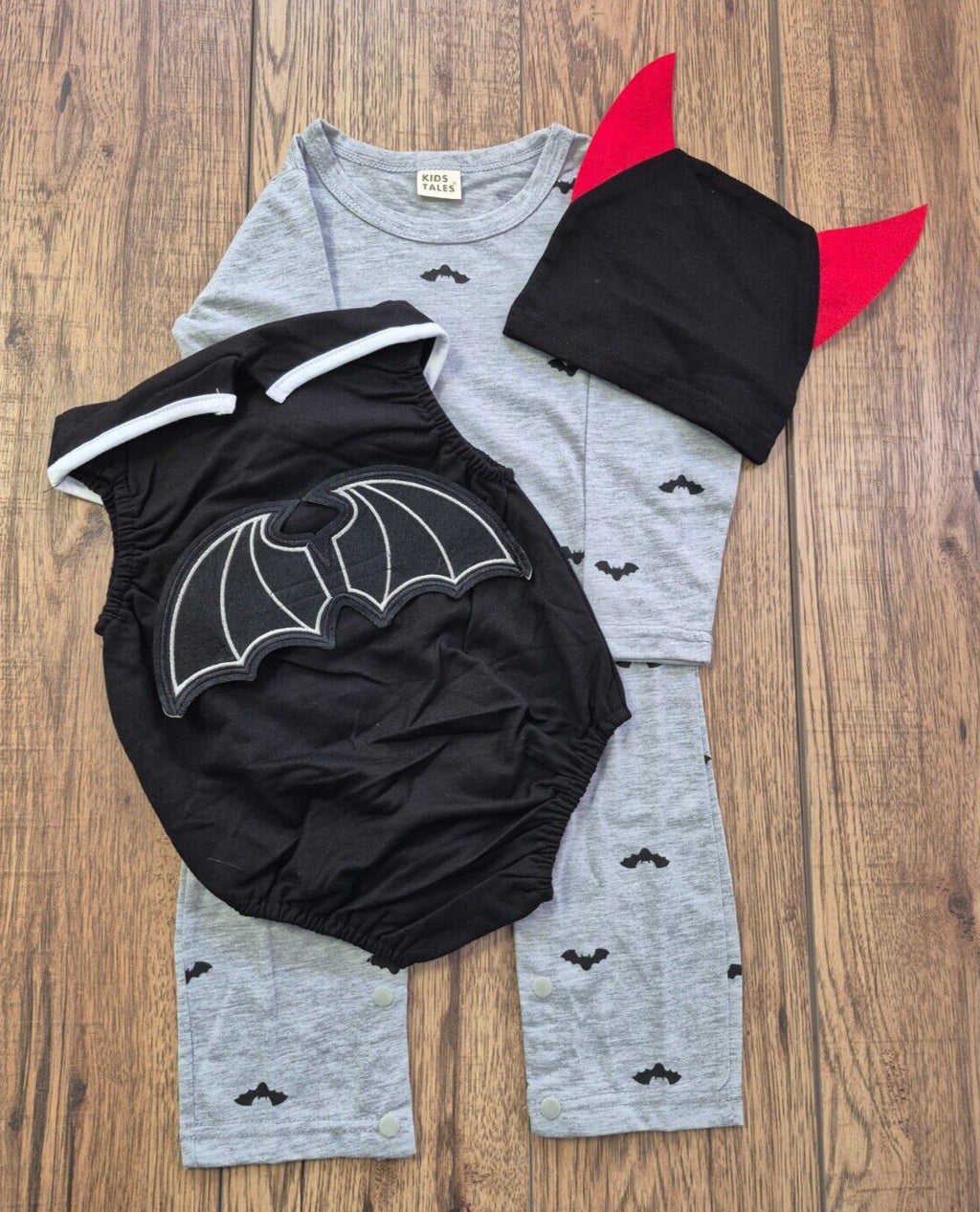 Kids Tales 3-Piece Halloween Costume &amp; Babygrow Grey/Black 80cm NWT