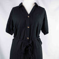 Papaya black shirt dress with button-down front, matching belt, and chest pockets.