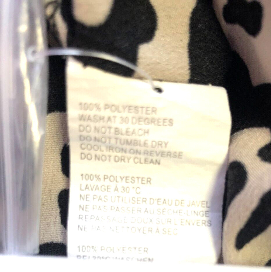 Boohoo Top UK10 Cream/Black Leopard Print Button Through Long Sleeve New