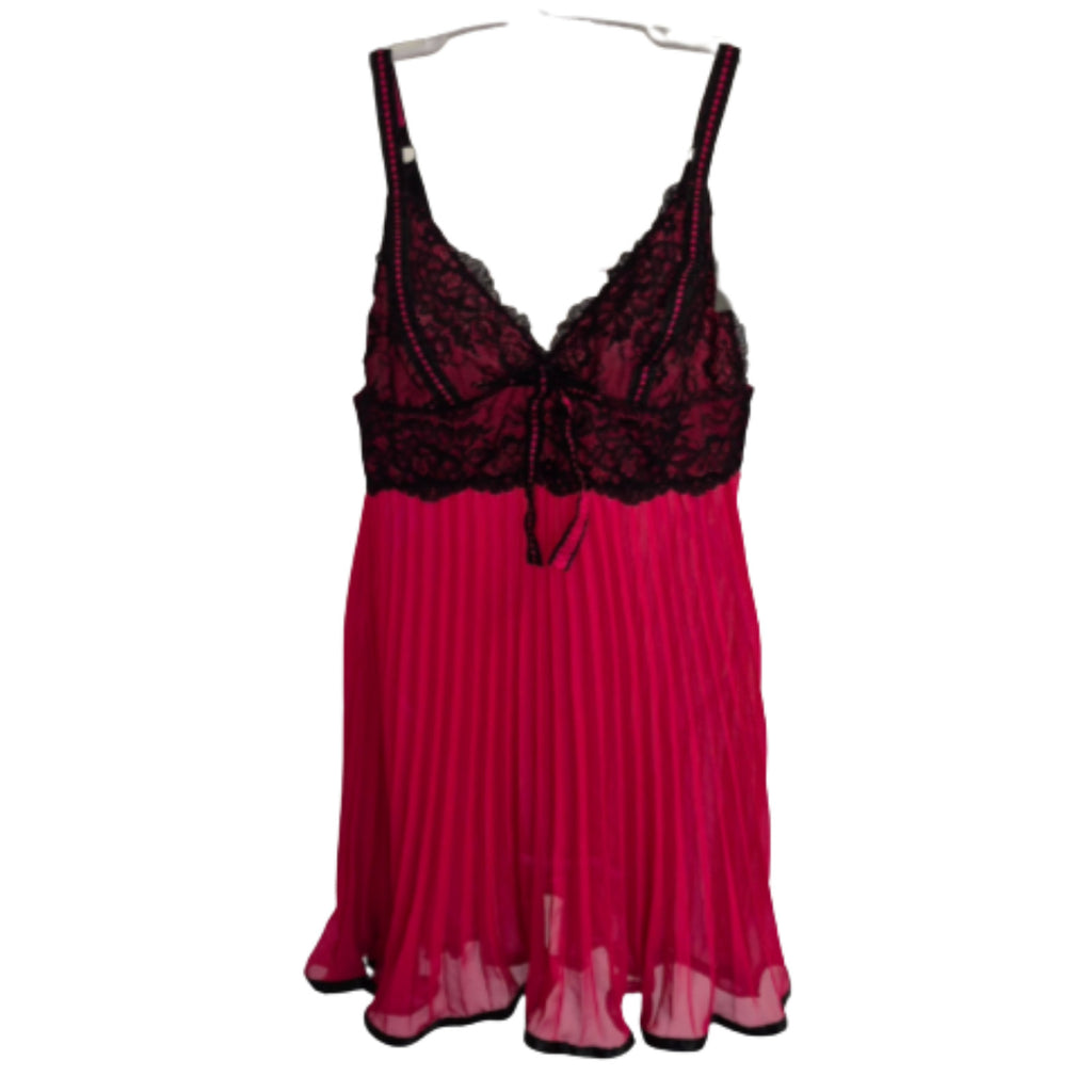 Bassoni Chemise Pink with Black Lace Detail Size 12 NWT
