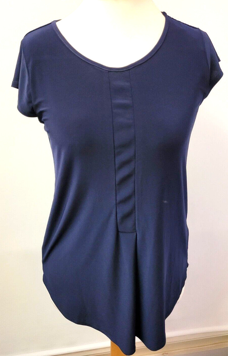 Paraphrase Top UK8 XS Navy Blue Round Neck Short Cap Sleeve Pre-Owned
