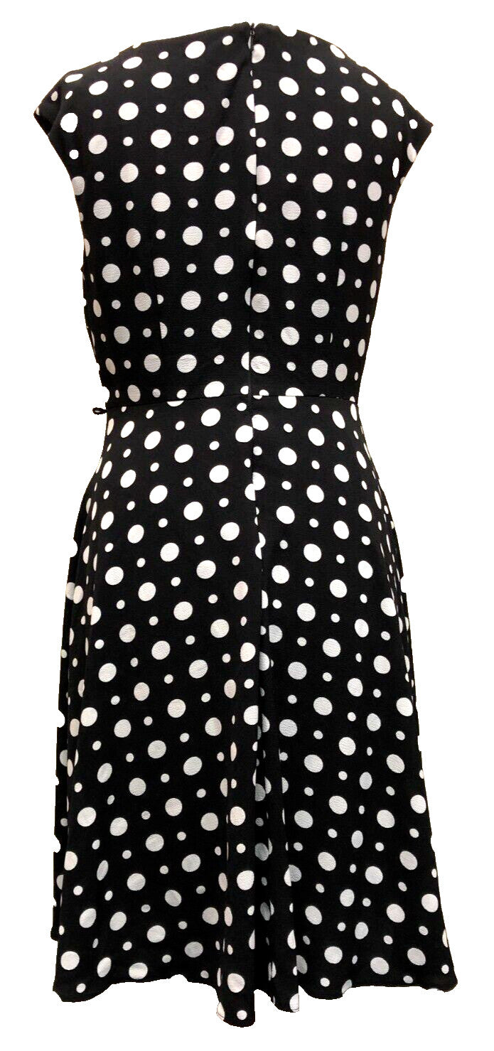 Wallis Dress UK12 Black/White Spot Fit and Flare Knee Length Sleeveless