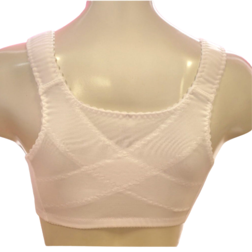 Damart Bra 36C White Zip Front Cross Back NWT