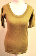 Jousse Jumper UK8 Gold Longer Length Top Round Neck Short Sleeve Pre-Owned