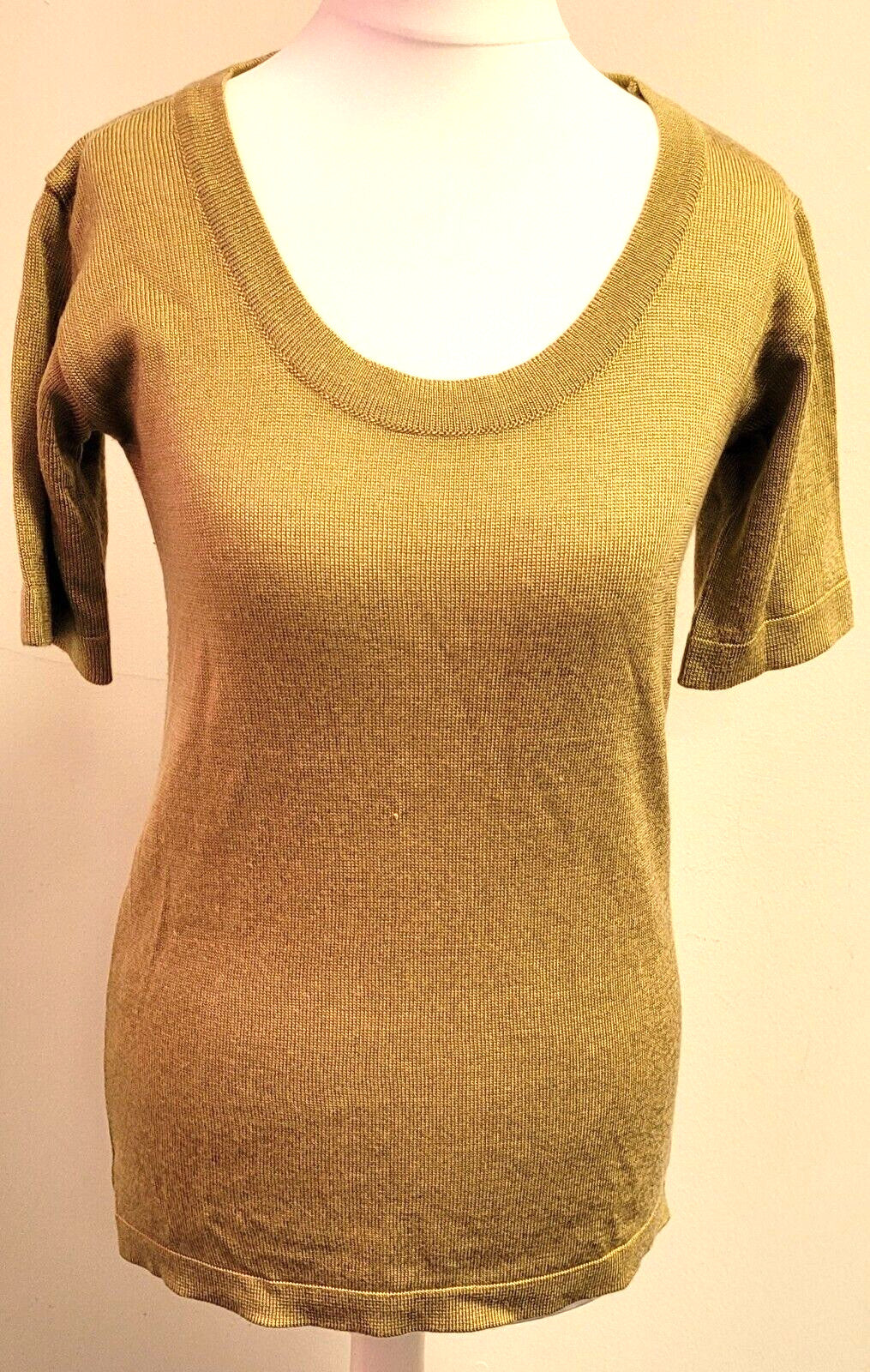 Jousse Jumper UK8 Gold Longer Length Top Round Neck Short Sleeve Pre-Owned