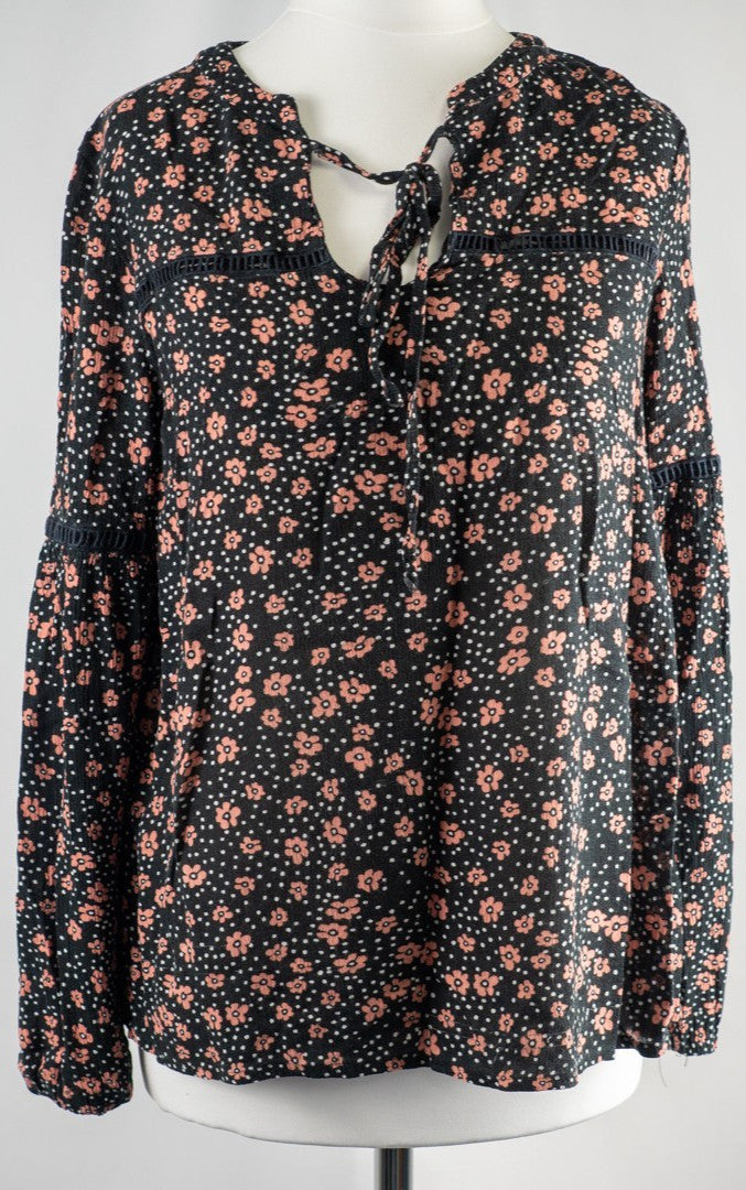Papaya Woman Black/White/Brown Floral Long Sleeve Size 8 Top Pre-Owned