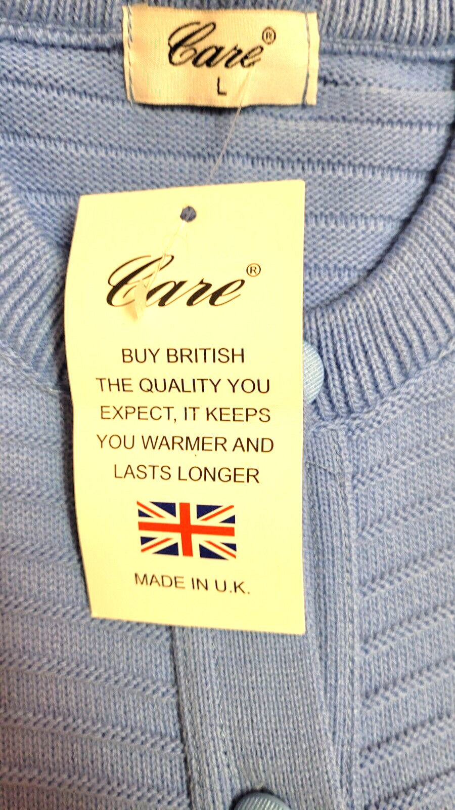 Womens Cardigan Large Pale Blue Button Through Round Neck by Care New with Tags