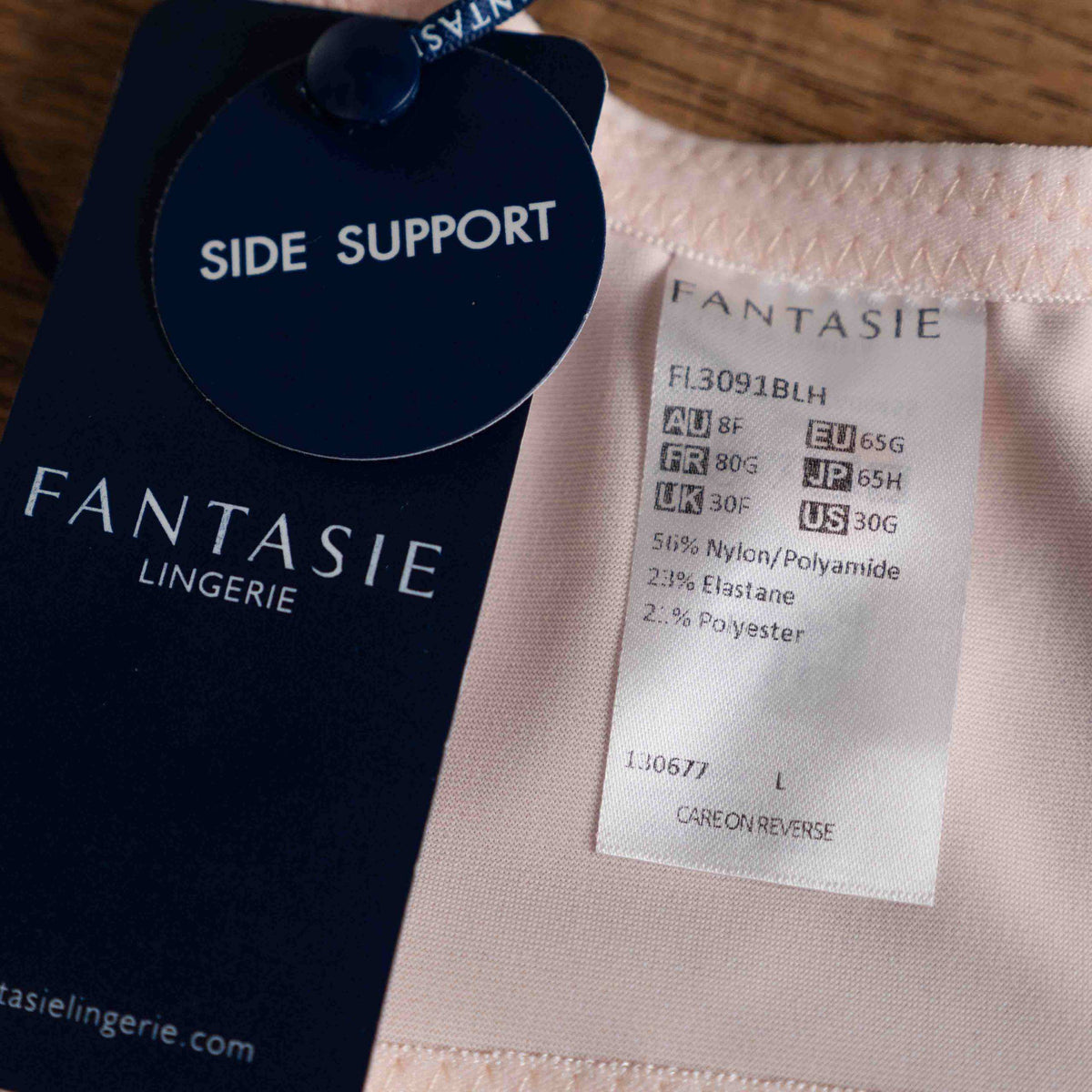 Fantasie apricot underwired soft cup bra with striped pattern and delicate trim.