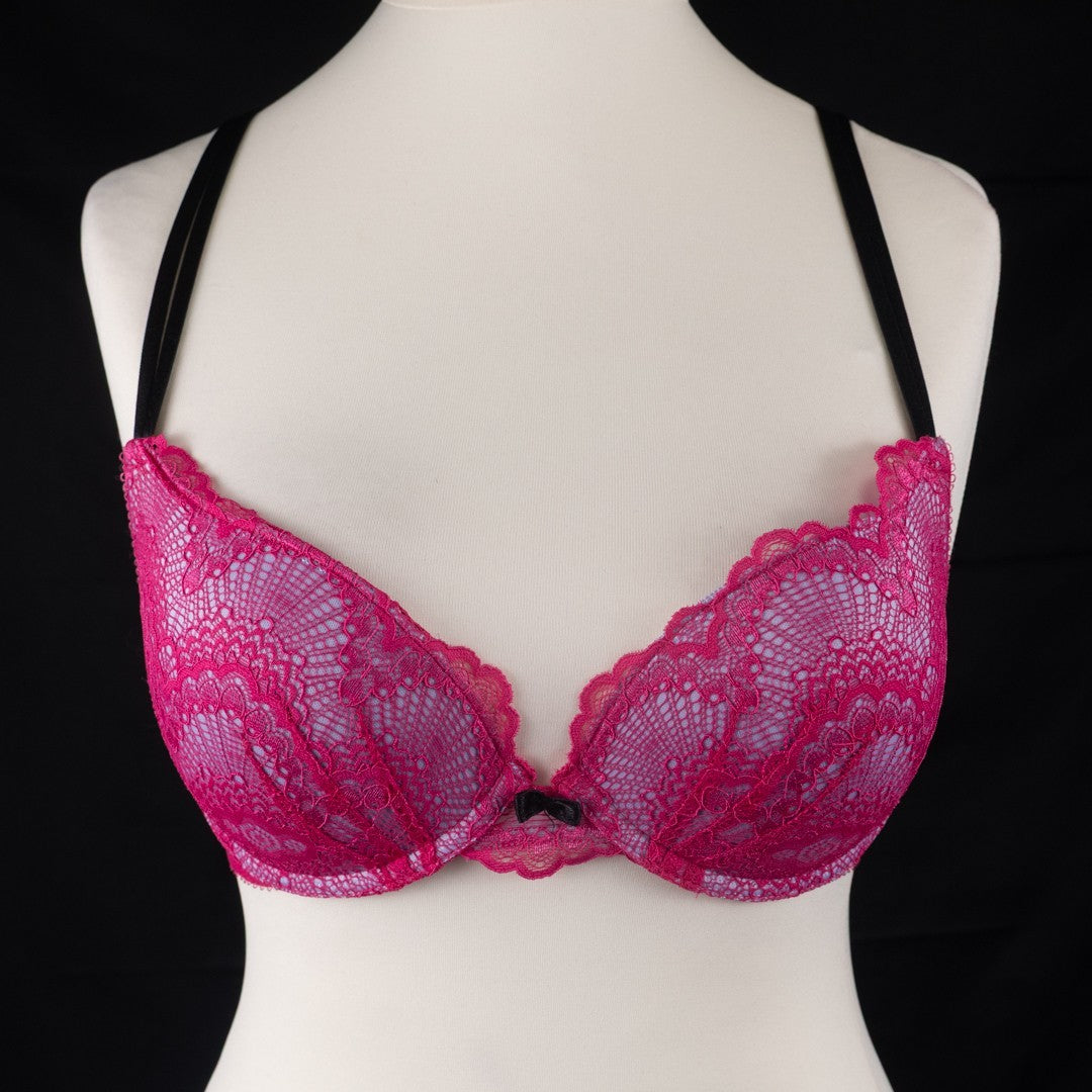 Knickerbox Bra 32D Pink and Black Padded Plunge Kyra by Ann Summers NWT