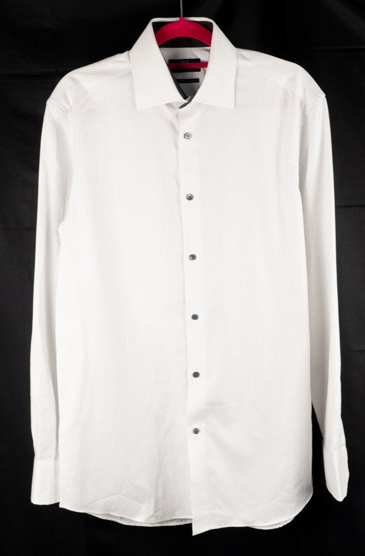 Next Signature Regular Fit White &amp; Charcoal Line Long Sleeve Size 38cm Pre-Owned
