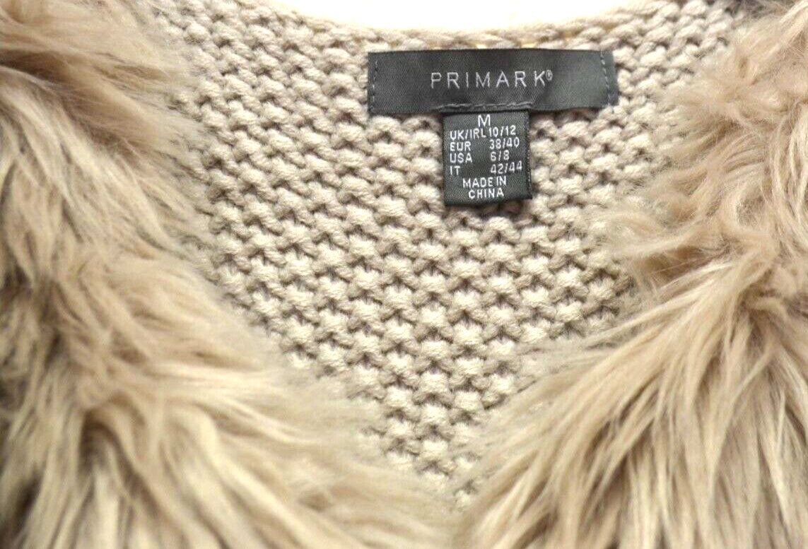 Faux Fur Gilet Size Medium Beige Soft Knit Open Stretch Pre-owned