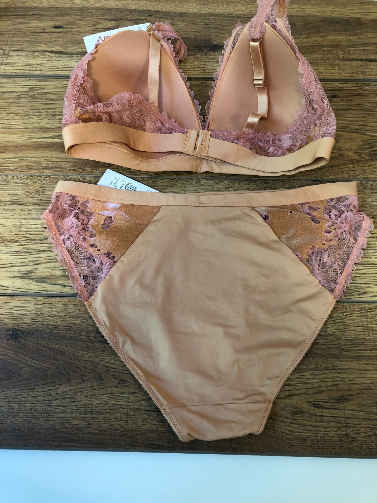 Bra &amp; Brief Set XL Burned Clay Balconette 97% Polyamide Non wired Padded  BNWT