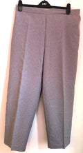 Emma grey trousers straight leg elasticated waist 100% polyester with front slant pockets.