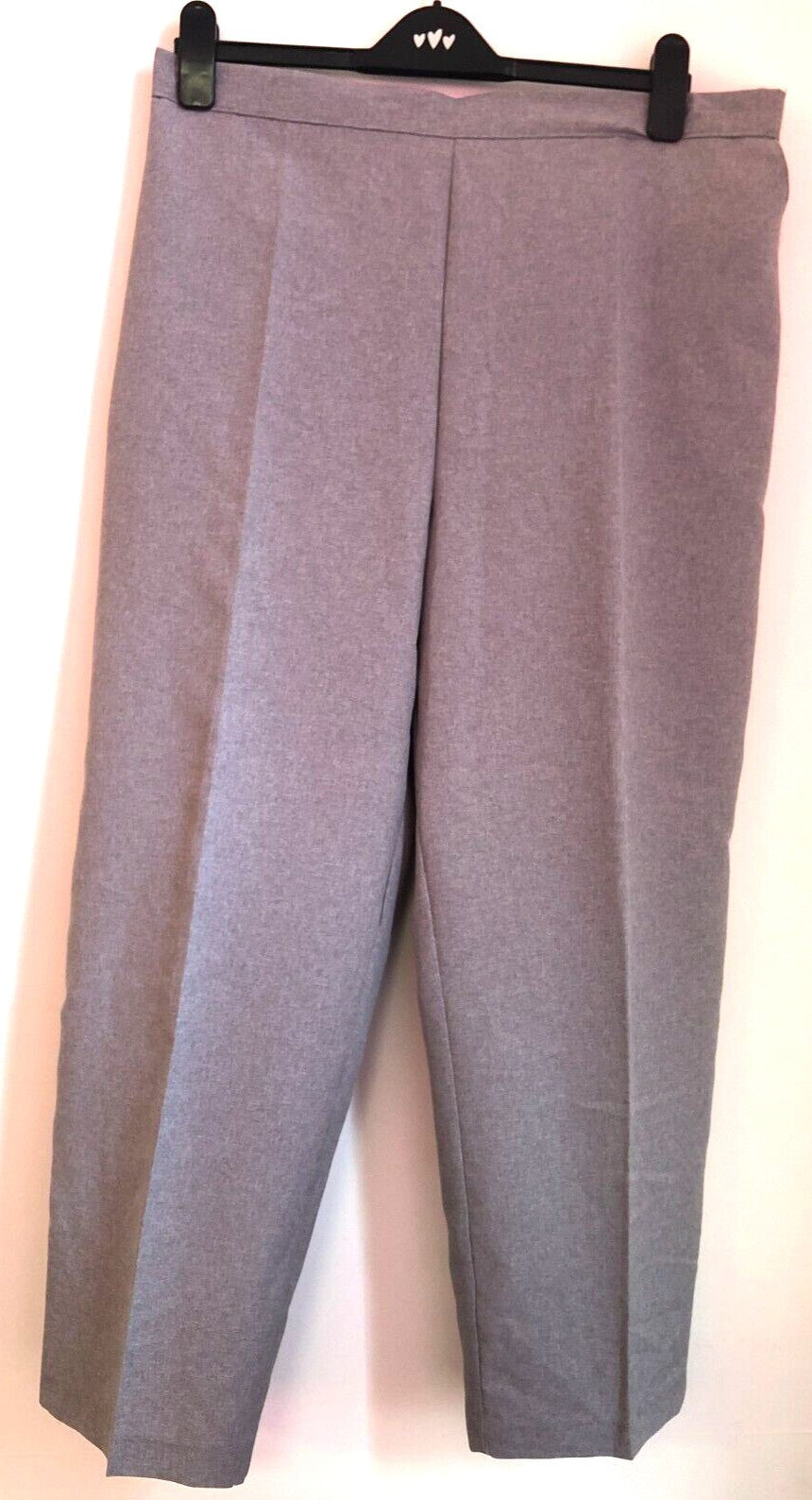 Emma grey trousers straight leg elasticated waist 100% polyester with front slant pockets.