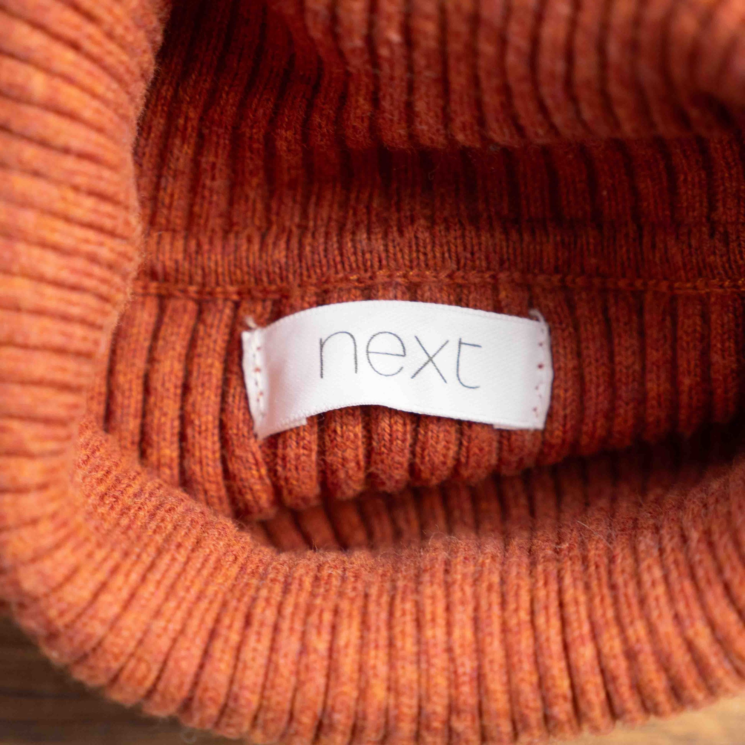 Next brown ribbed turtleneck jumper for kids, slim fit, long sleeves, excellent condition.