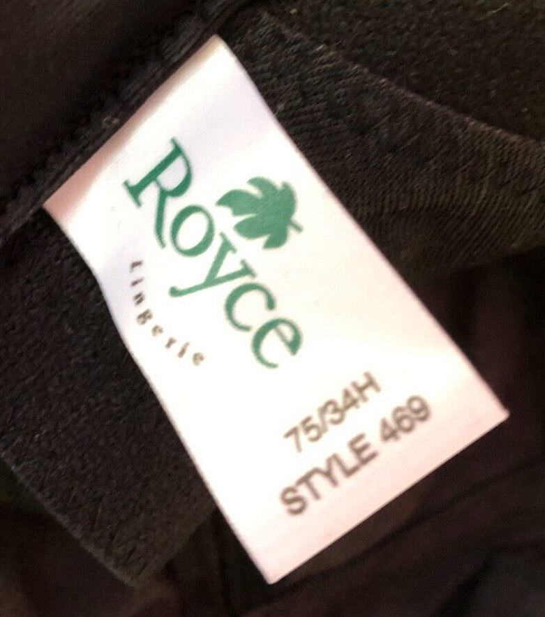 Royce Nursing Bra 34H Black Jasmine 469 Full Cup New with Tags