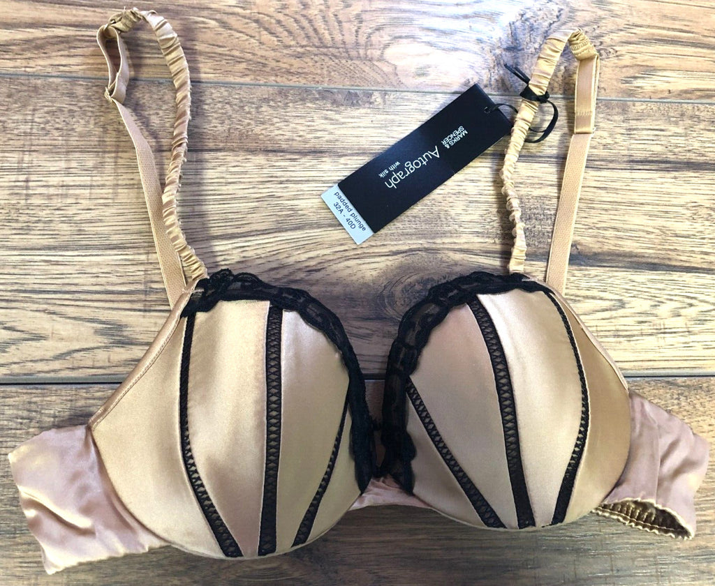 M&amp;S Bra 34A Amber Padded Plunge Underwired Silk Blend New with Tags
