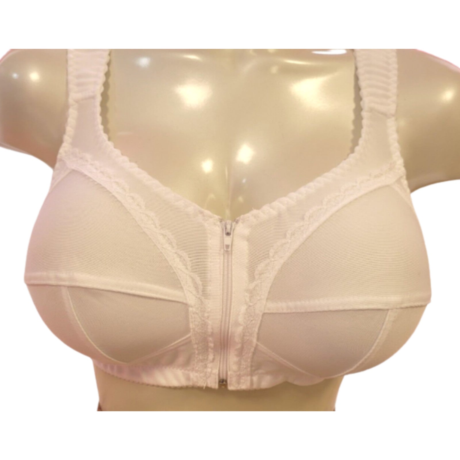 Damart Bra 36C White Zip Front Cross Back NWT
